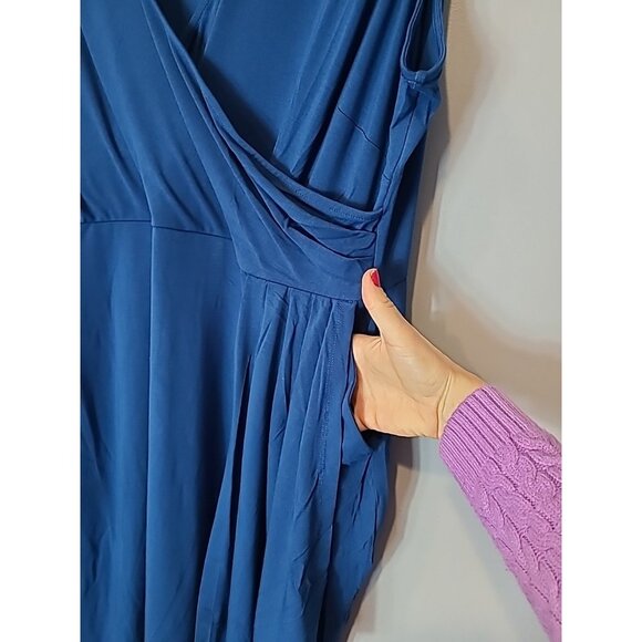 Betabrand Faux-Wrap Dress Blue Opal Pockets Stretch Size 2X New Art Deco - Picture 5 of 6